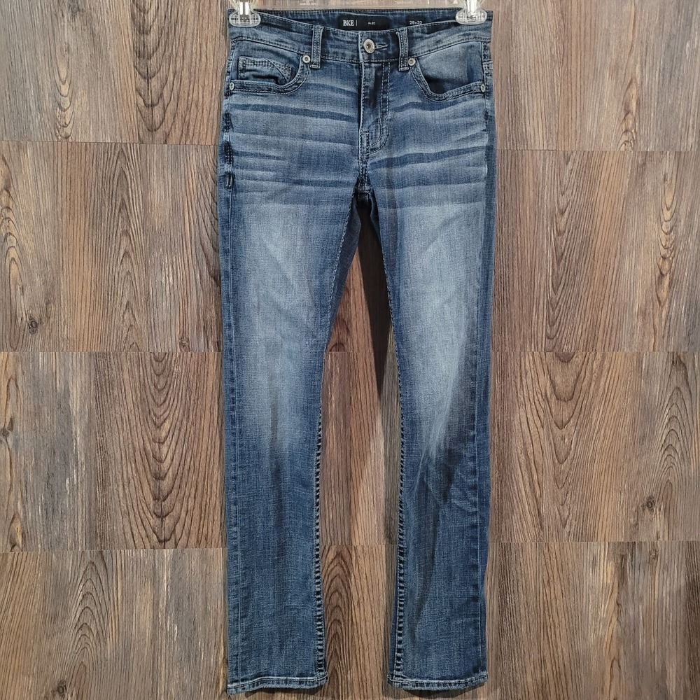BKE Buckle Alec Slim Straight Jeans Sz 28 x 30 (Actual) Medium Wash Whiskering
